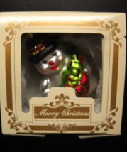Impuls Christmas Ornament Snowman with Wreath Mouth Blown Hand Painted Poland - $8.99
