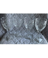 TALL EMBOSSED FRUIT 4 CLEAR GLASS PEDESTAL GOBLETS WATER WINE SQUARE BAS... - £39.75 GBP