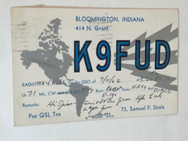 Vintage CB Ham radio Card W9FUD Bloomington Indiana 1962 - £3.91 GBP