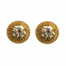 18Kt Gold Cubic Zirconia CZ Party Wear Women&#39;s Solitaire Round Stud Earrings - £216.62 GBP