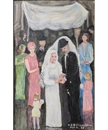 1988 Original R. M Borenstein Jewish Wedding Ceremony Judaica Art Painti... - €511,75 EUR