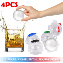 4Pcs Clear Round Silicon Ice Cube Ball Maker Large Sphere Molds Bar With... - £14.15 GBP