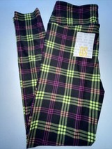 NEW LuLaRoe OS One Size (2-10) Black Neon Green Purple Magenta Plaid Leg... - $24.74