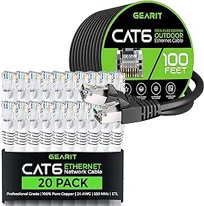 GearIT 20Pack 10ft Cat6 Ethernet Cable &amp; 100ft Cat6 Cable - £177.29 GBP