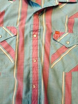 Vintage Eli Plains Western Pearl Snap Purple And Red Strip 16 1/2 32 _ 33 - £11.21 GBP