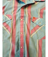 Vintage Eli Plains Western Pearl Snap Purple And Red Strip 16 1/2 32 _ 33 - $15.00