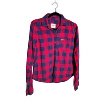 HOLLISTER Womens Size Medium Red Blue Plaid Button Front Flannel Shirt Top - £13.14 GBP
