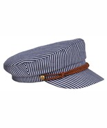 Greek Fisherman Cap Navy Striped Hat With Rope Band One Size Yachting Sa... - $34.70 CAD