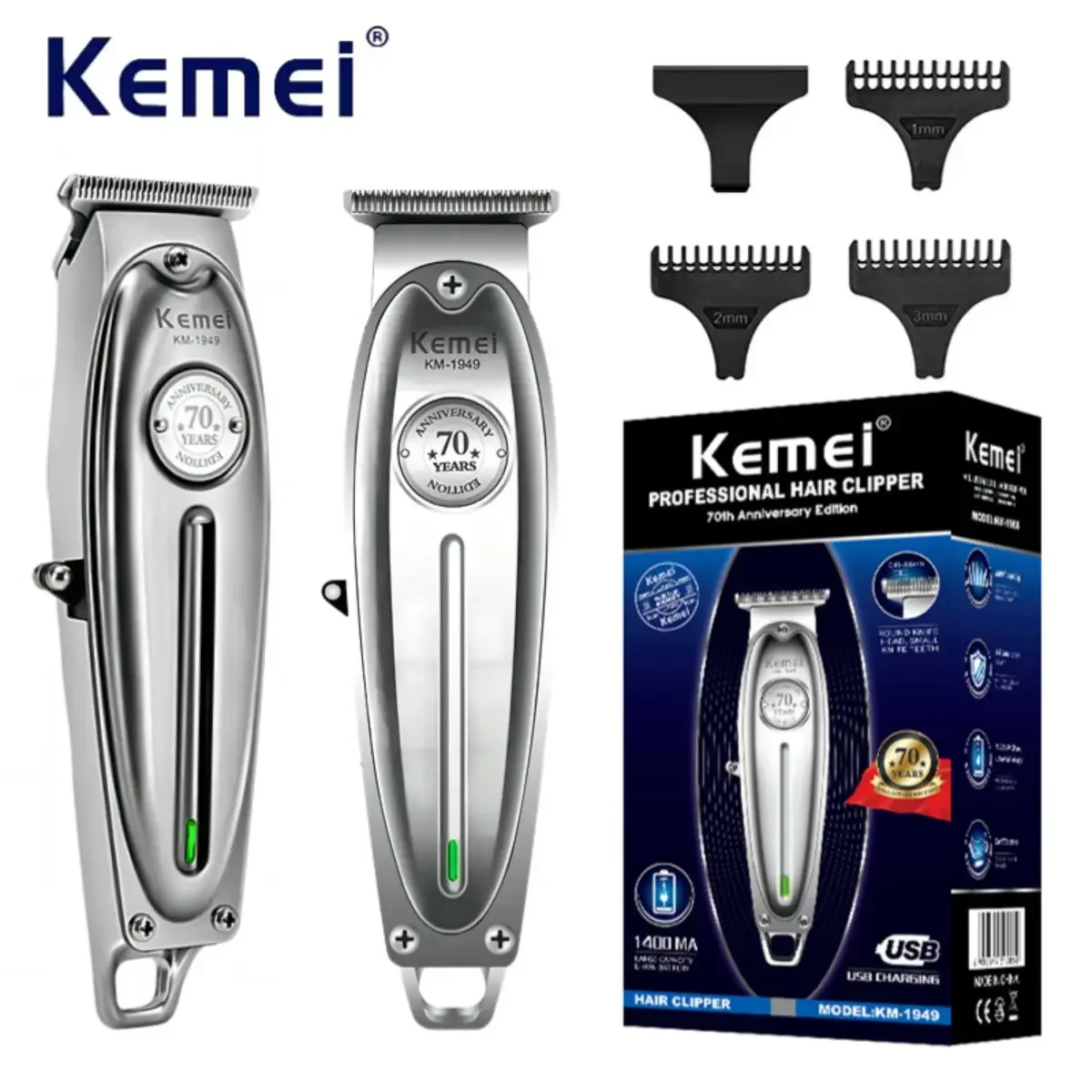 Kemei KM-1949 Hair Trimmer Professional Hair Clipper Portable Electric Hair - £31.21 GBP+