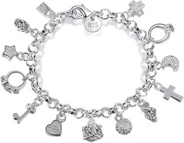 S925 Silver Thirteen Hanging Pieces Bracelet for Women - £16.45 GBP