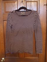 Old Navy Brown and White Long Sleeve Cotton Pullover Top - Size L - $14.84