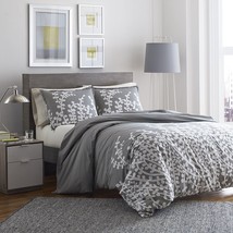 Full / Queen 100-percent Cotton Comforter Set with Grey White Floral Branch Patt - $286.09 CAD
