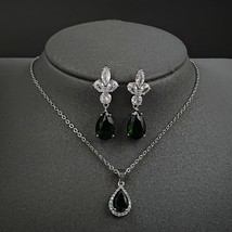 2022 Vintage Green Drop Water silver color bride Dubai Jewelry Set Earings Rings - £18.86 GBP