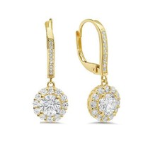 3.40Ct Simulated Diamond Dangle Earrings Leverback 14K Yellow Gold Plated Silver - £66.01 GBP