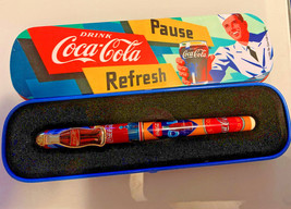 Coca Cola 1996 Ball Point Pen with Advertisemet Tin Pen Case - $14.73