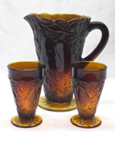 Vintage TIARA GLASS 50 Ounce Pitcher SWEET PEAR DARK AMBER + 2 Footed Tu... - $44.52