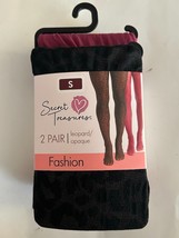 Secret Treasures Women&#39;s Wine Red Opaque &amp; Black Leopard 2 Pack Tights S... - $36.84 MXN