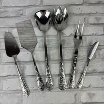 Reed Barton Flatware Queens Garden Floral Stainless 6 Piece Serving Set - $31.15