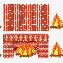 Brick Blast Party Kit: Red Brick Wall Backdrop, Flame Cardboard Centerpi... - $41.57