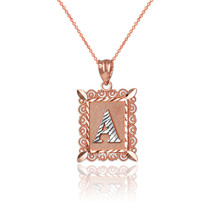 Two-Tone Rose Gold Filigree Alphabet Initial Letter DC Charm Necklace - £56.49 GBP+