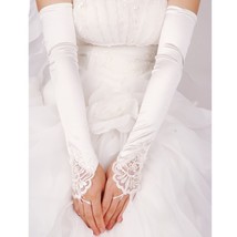 DreamHigh Satin Lace Fingerless Above Elbow Length Wedding Party Evening Gloves - £8.00 GBP