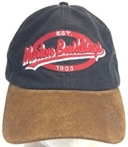 Morton Buildings Black Canvas Brown Embroidered Strapback Hat Cap  - £7.78 GBP