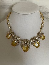 Talbots Women&#39;s Yellow Faux Diamond 5 Pendant Gold Link Chain Bib Neckla... - $18.99