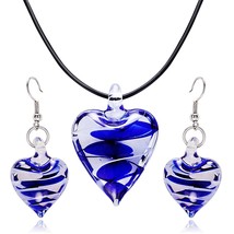 2019 HF JEL Murano Glass Blue Heart Pendant Necklace Earring Jewelry Set... - £17.76 GBP