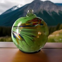 Hanging Glass Ball 4&quot; Diameter Chartreuse Specks with Colored Swoosh GB12ch - $15.15