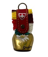 Swiss Qruyeres Switzerland Cow Bell Brass Floral Fringed Leather Strap 3... - $25.95