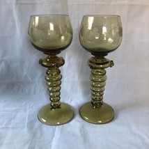 Pair Amber Glass Wine GOBLETS/ROEMERS Fritz Heckert? - £169.36 GBP