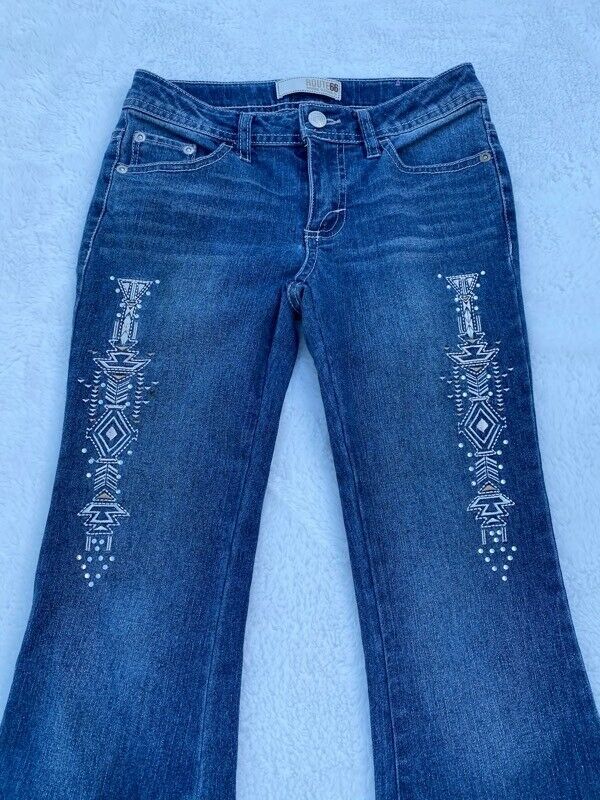 Route 66 Girls Skinny Flare Jeans Blue Stretch Pockets Embroidered Denim 10 - $14.84