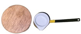 Vintage Yellow Enamel Canister & Pour Pot Set Wood Lid Mid-Century Kitchen MCM image 3
