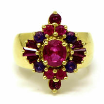 18k Yellow Gold Over Red Ruby &amp; Amethyst Cocktail Cluster Wide Engagement Ring - £96.55 GBP