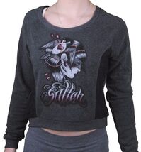Sullen Angels Women&#39;s Charcoal SA Blackout Tattoo Art Fleece Crop Sweate... - $19.97