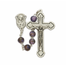 Imitation Amethyst Cloisonne Beads Rosary Crucifix Cross And Madonna Center - £31.26 GBP