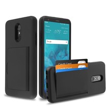 For LG Stylo 4 - Black Hybrid Credit Card ID Pocket Non-slip Holder Case Cover - $15.99