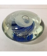 Murano Style Art Glass Blue White Lace Flower Controlled Bubble Paperweight - £26.99 GBP