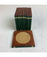 Set Of 8 Vintage Wood And Cork Coaster Set - $14.85