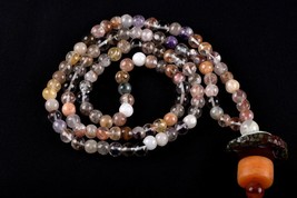 Satyaloka Satyamani , gold ,agnitite,phantom, rutile mix quartz 108  rosary#5965 - £50.05 GBP