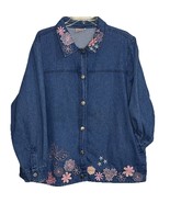 Vintage Denim Jacket Pink Embroidered Flowers Butterflies Womens XL Toff... - €20,37 EUR