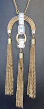 Vintage Gold Tone Tribal Necklace With Rhinestones  And Three Tassels Ma... - £9.02 GBP