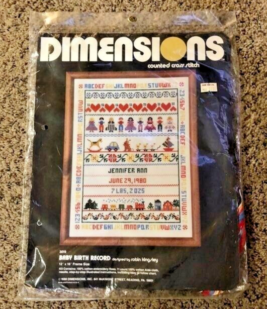1980 Dimensions Cross Stitch Birth Record NEW Newborn - $18.81