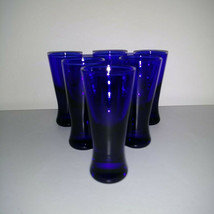 Cobalt Blue Tapered Shot Glasses 4&quot; Tall Euc Set Of 6 - £54.43 GBP