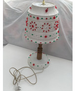 Vintage retro handcrafted lawnware white flower pot table lamp red green... - $64.35