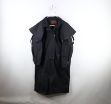 Vtg Streetwear Mens Large Waxed Cotton Full Button Western Duster Jacket Black - $188.05