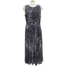 RALPH LAUREN Navy Blue Stretch Jersey Abstract Fit Flare Belted Midi Dress 16W - £55.87 GBP
