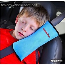 Seatbelt travel pillow for car stroller plane kids soft blue washable - $5.50