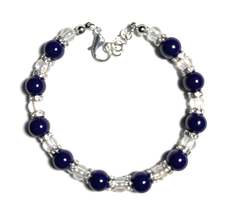 Dark Purple and Clear Glass Beaded Bracelet with Lobster Clasp - €5,10 EUR