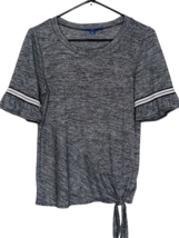 Apt. 9 Women&#39;s Size S Black &amp; White Pin Striped T-Shirt Ruffled Short Sleeves - £11.87 GBP